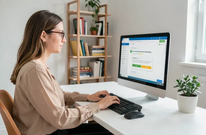 Jeune femme résolvant une erreur de connexion sur le portail en ligne de la Caisse d'Épargne