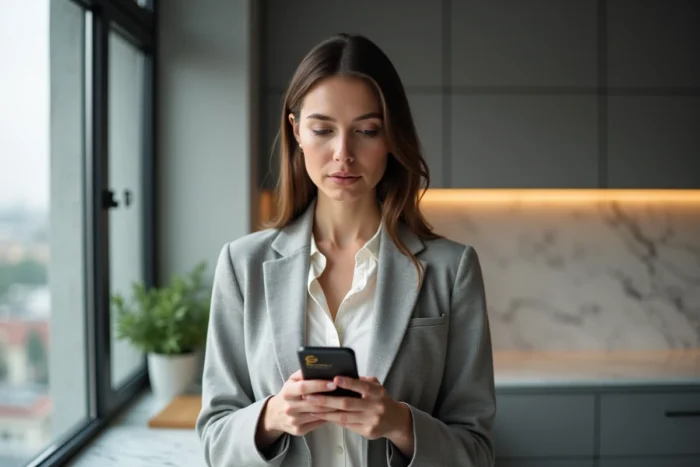Femme effectuant un retrait de crypto-monnaies en euros depuis une application mobile de portefeuille numérique